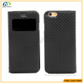 High Quality Flip Window Carbon Fiber PU Leather Case For Iphone 6s